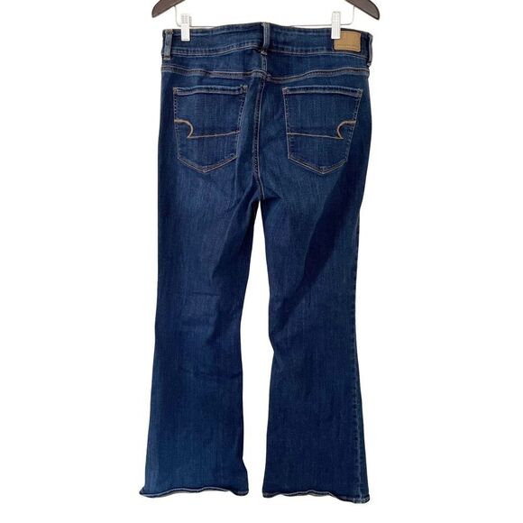 American Eagle Dark Wash Super Stretch Hi-Rise Artist Flare Denim Short Jeans - Picture 3 of 14